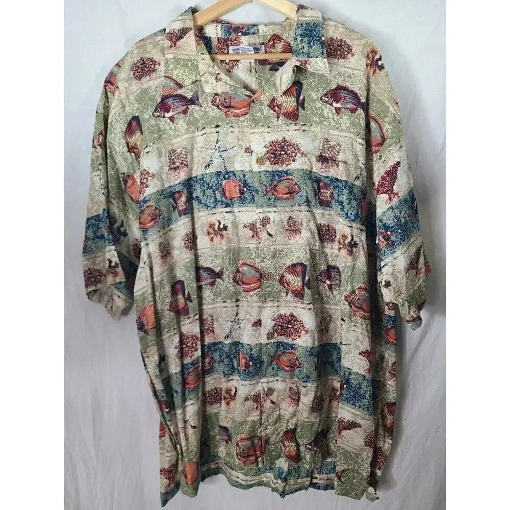 Boca Classics Hawaiian Shirt Mens 3XL Fish Print- Cotton And Rayon